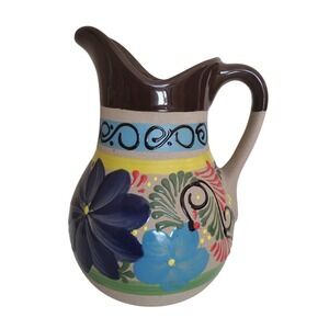 Terra‎ Cotta Mexican Art Pottery Pitcher Jarra Artesanal Mexicana Floral Embosed